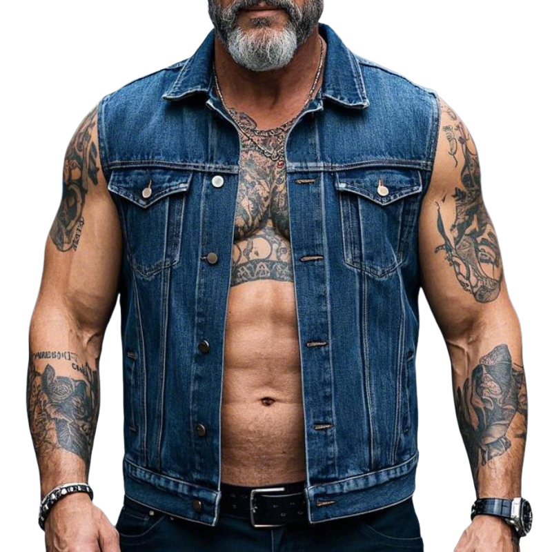 Men's Retro Casual Lapel Denim Vest 9903595847864