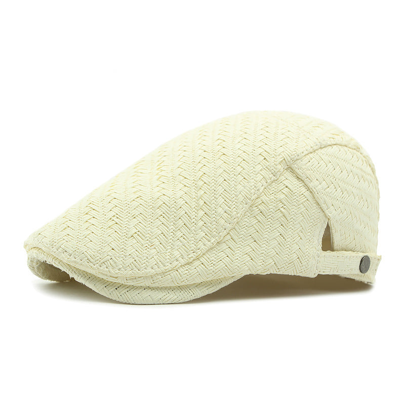 Men's Herringbone Pattern Sunshade Straw Woven Beret 9949457612984