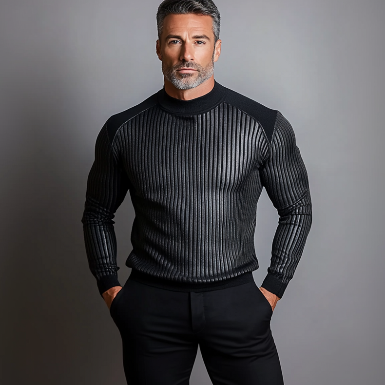 Men's Casual Mock Neck Long Sleeve Rib Sweater 9903588343992