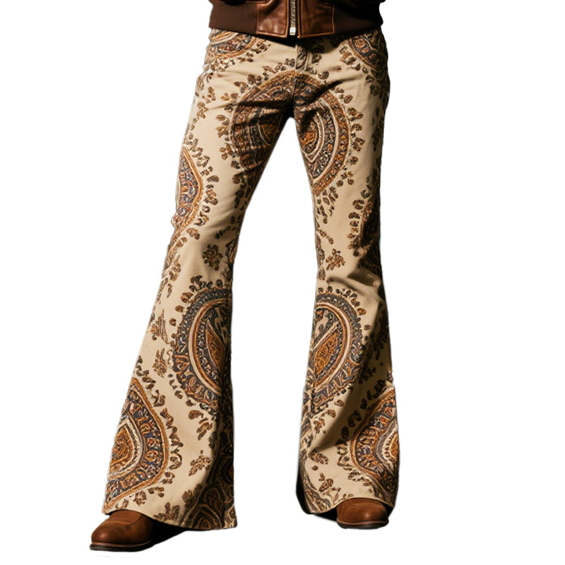 Men's Intricate Paisley Pattern Flared Leg Retro Pants 250401010