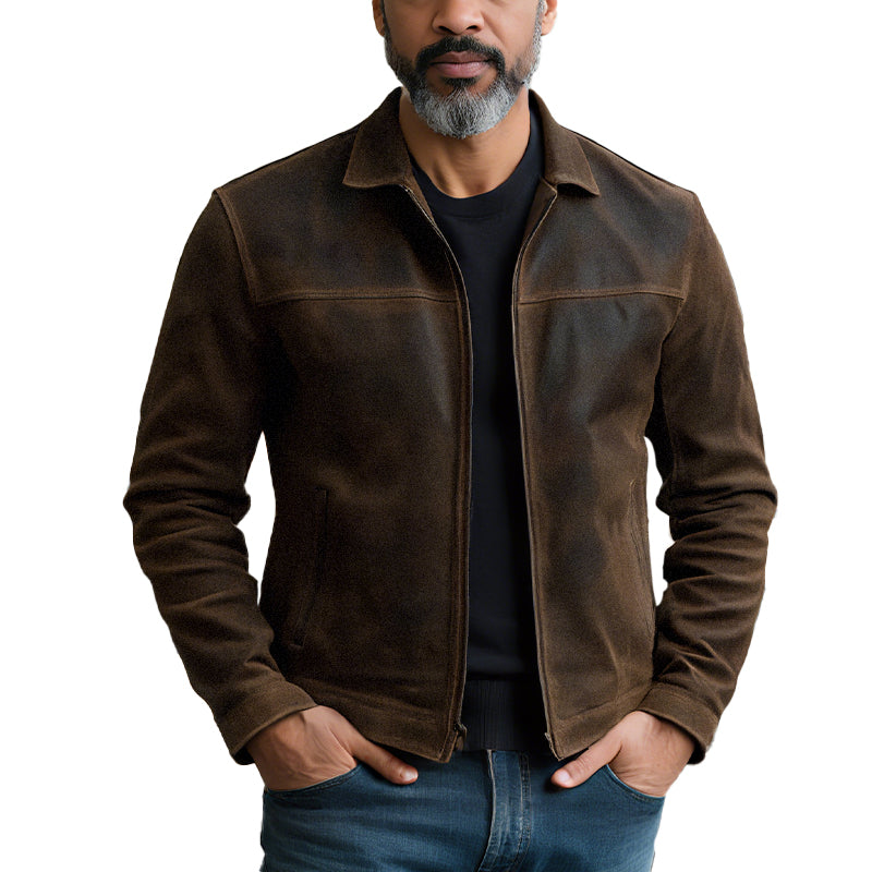 Men's Zipper Leather Jacket 9261077594296