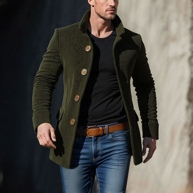 Men's Vintage Corduroy Stand Collar Single Breasted Slim Short Coat 9261100335288