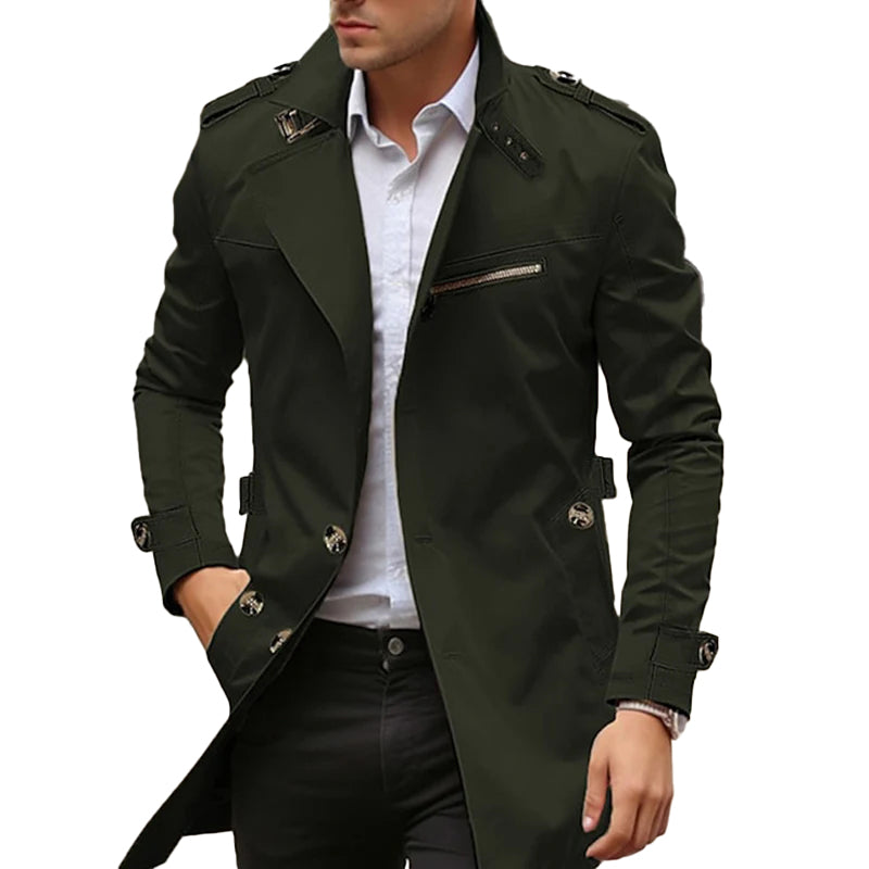 Men's Daily Plain Front Pocket Lapel Single Breasted Trench Coat 9888554287288
