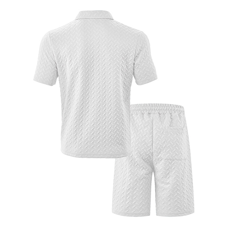 Men's Texture Solid Color Short Sleeve Shorts Set 9904628007096