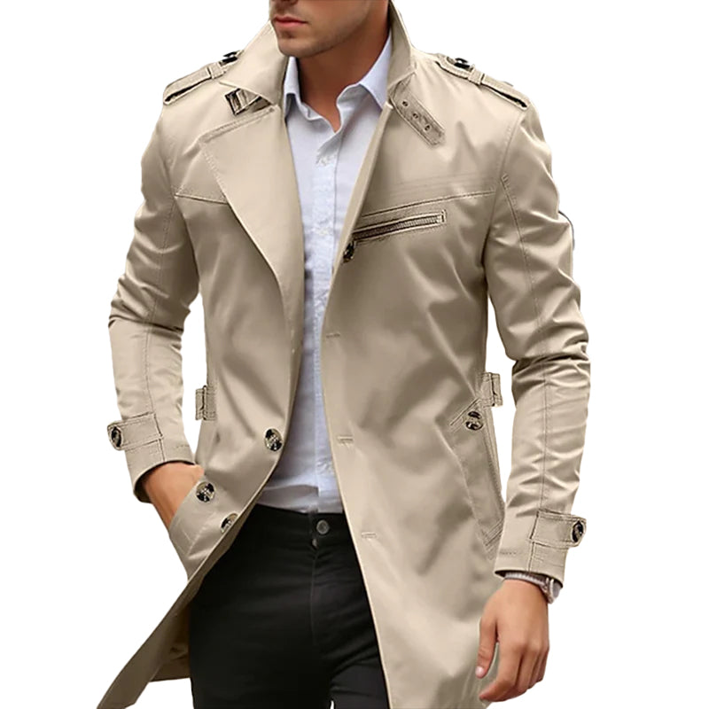 Men's Daily Plain Front Pocket Lapel Single Breasted Trench Coat 9888554287288