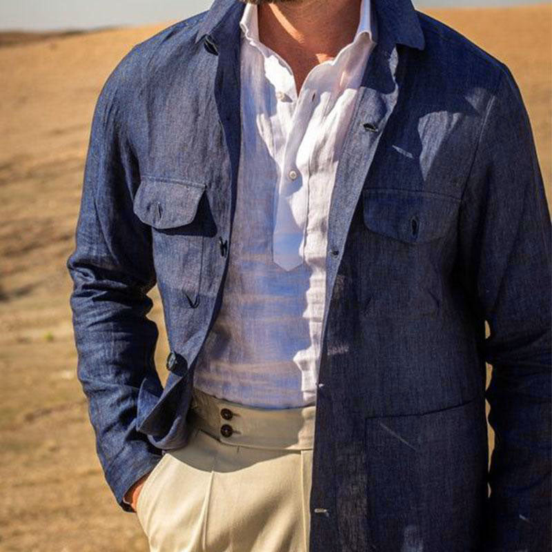 Men's Casual Linen Lapel Single Breasted Long Sleeve Thin Jacket 9261078577336