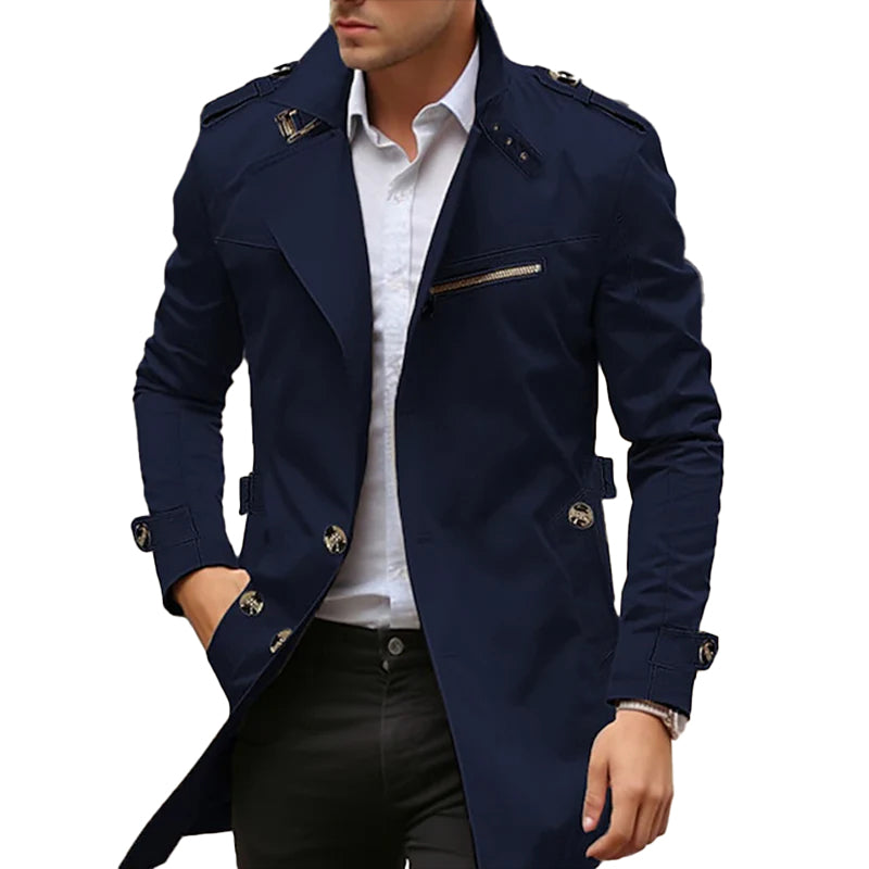 Men's Daily Plain Front Pocket Lapel Single Breasted Trench Coat 9888554287288