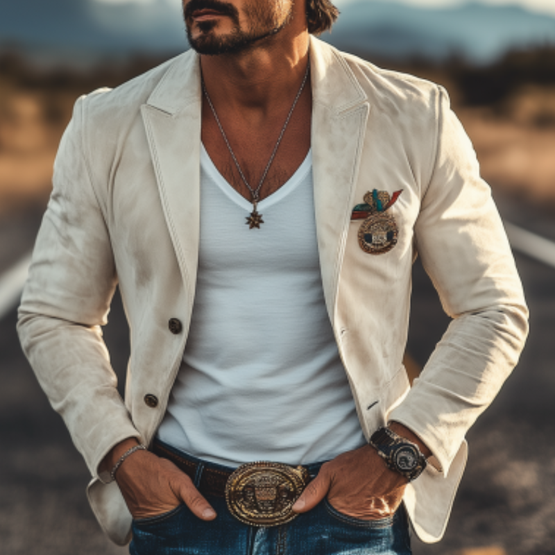 Men's Classic American Retro Western Style Suede Blazer 9911545135288