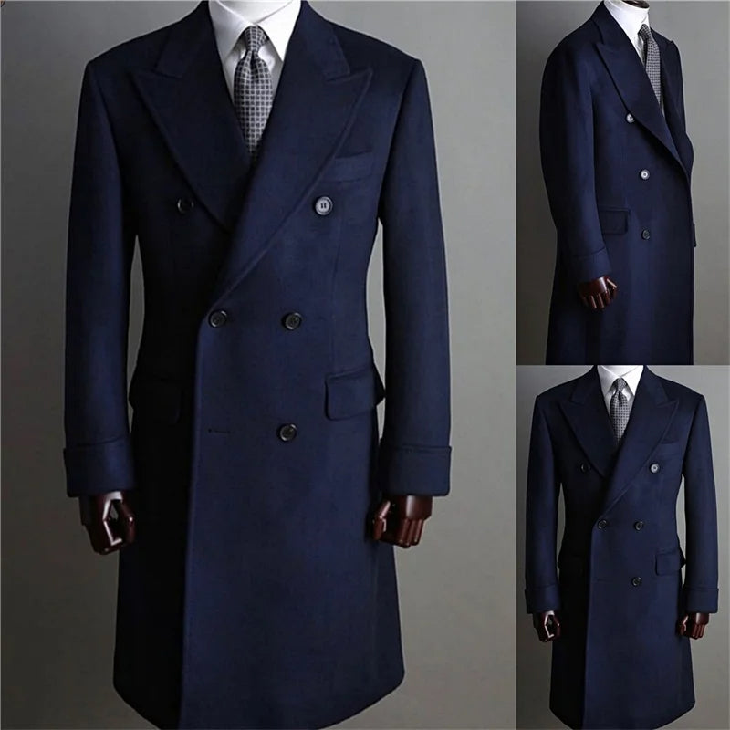 Men's Winter Coat Casual Solid Lapel Collar Double-Breasted Long Sleeve Mid-Length Fur Coats 9888555040952