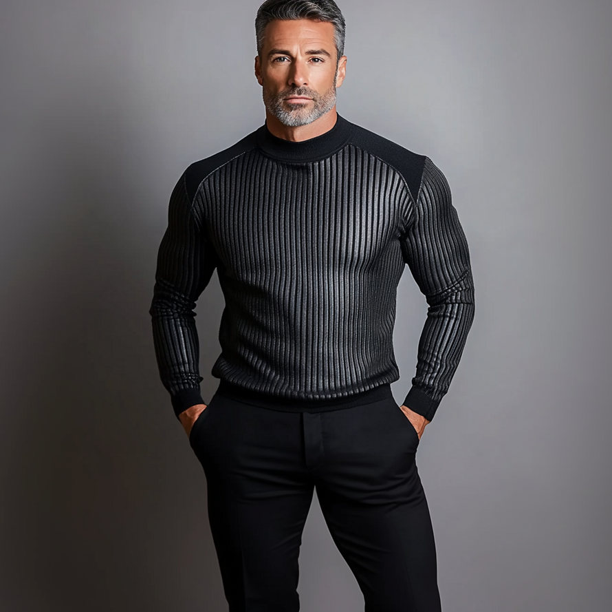 Men's Casual Mock Neck Long Sleeve Rib Sweater 9903588343992