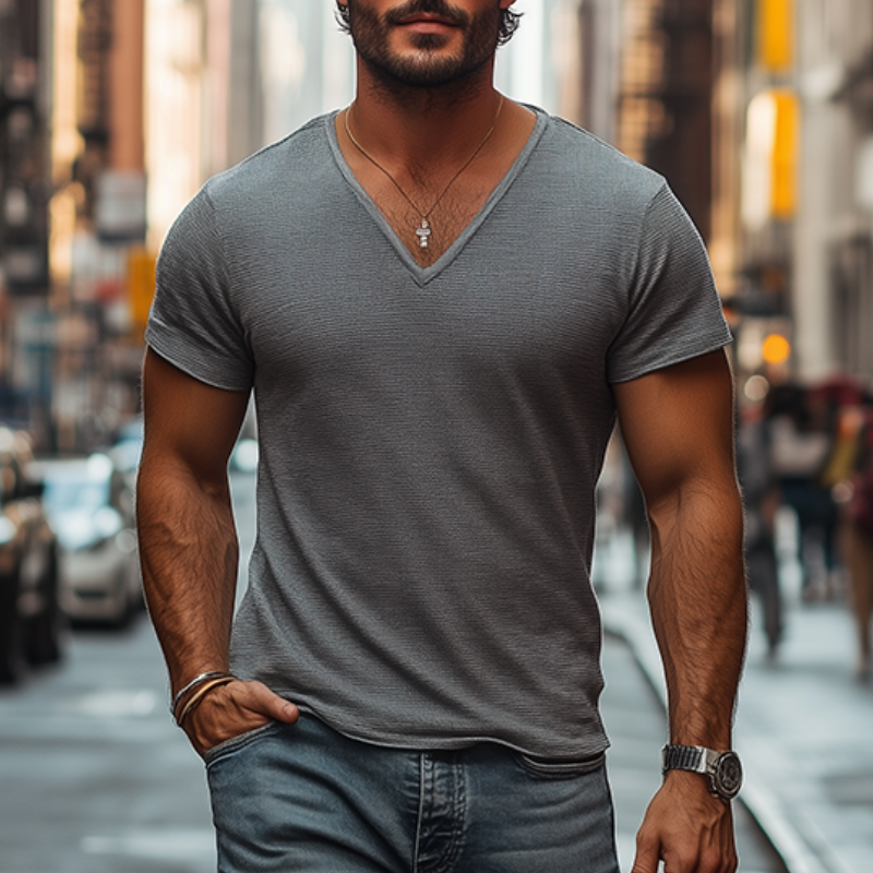 Men's Classic Casual Slim Fit Knit Deep V Neck T-Shirt 9907265077432