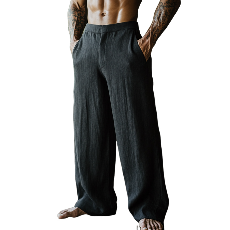 Men's Solid Color Loose Cotton And Linen Straight Casual Pants 9901320011960