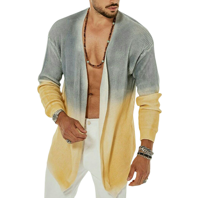 Men's Casual Colorblock Mid-length Buttonless Knitted Cardigan 9901327384760