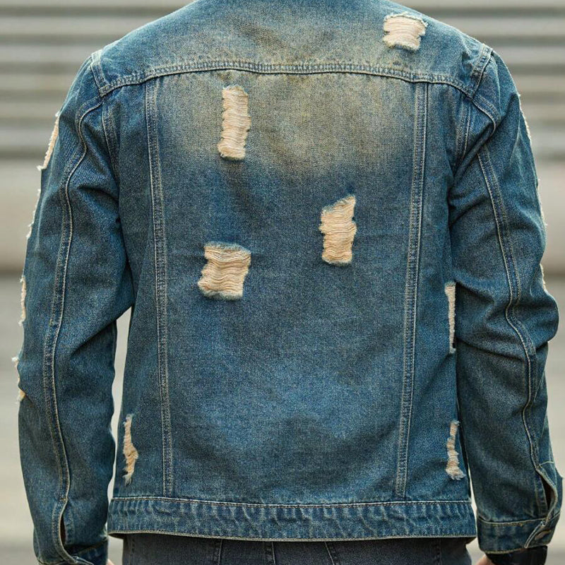 Men's Vintage Ripped Lapel Denim Jacket 9899737415864