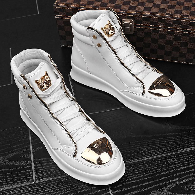 Men's Casual Solid Zipper Metal Decor Lace Up High Top PU Leather Martin Boots 9888555008184