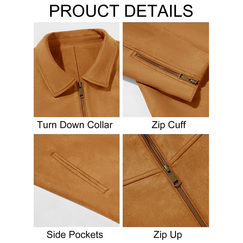 Men's Full Zip Casual Vintage Lightweight Suede Jackets 9884520054968