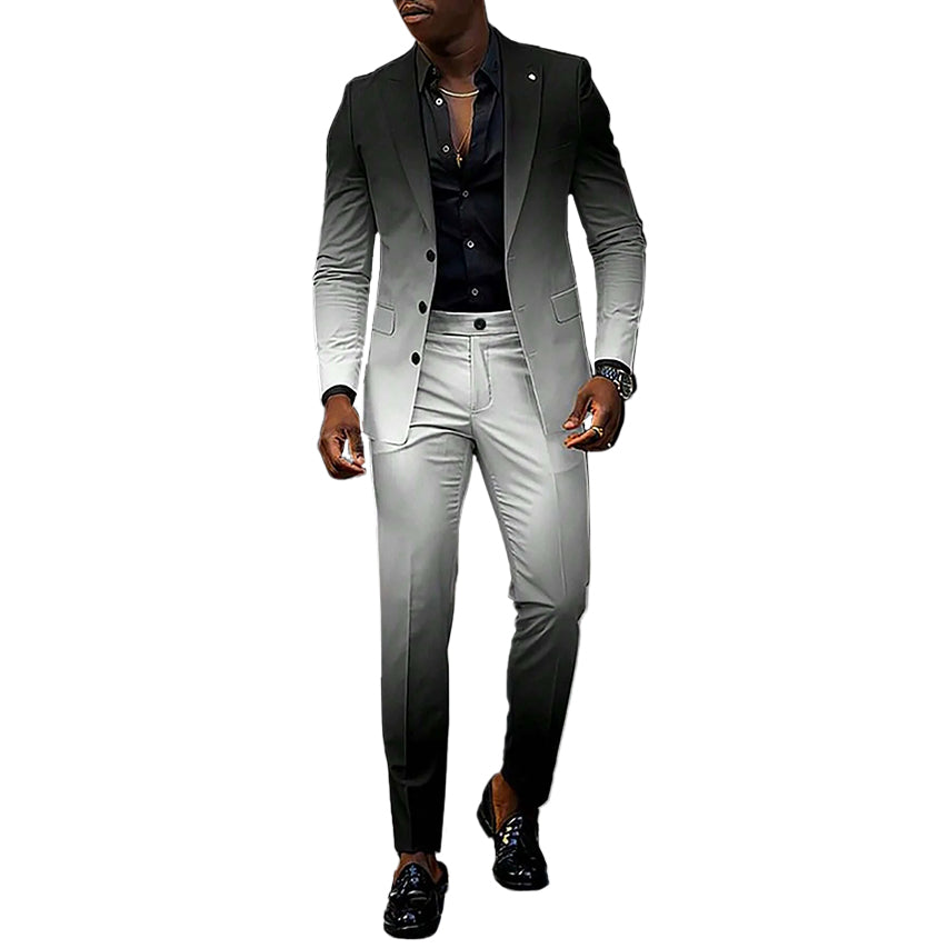 Men's Business Ombre Peak Lapel Blazer & Straight Pants 2Pcs Set 9888554778808