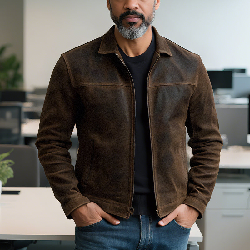 Men's Zipper Leather Jacket 9261077594296