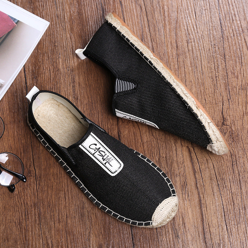 Men's Daily Letter Pattern Slip On Straw Canvas Shoes 9888556122296