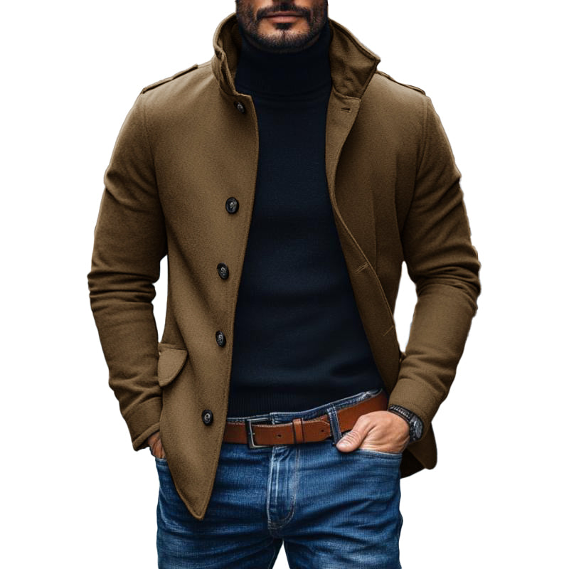 Men's Casual Wool Blend Lapel Single-breasted Slim Short Coat 9261102334136