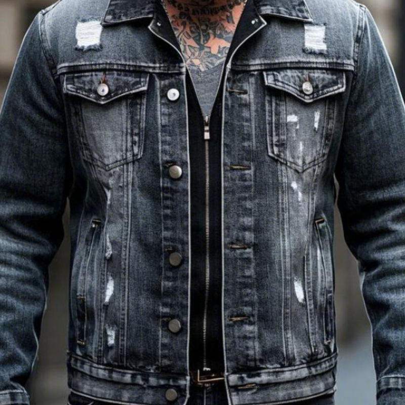 Men's Retro Casual Lapel Ripped Denim Jacket 9903595716792