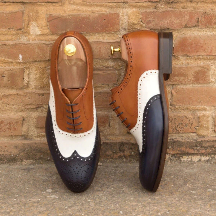 Men's Vintage Stitching Strappy Pointed Toe Oxford Shoes 9888555466936