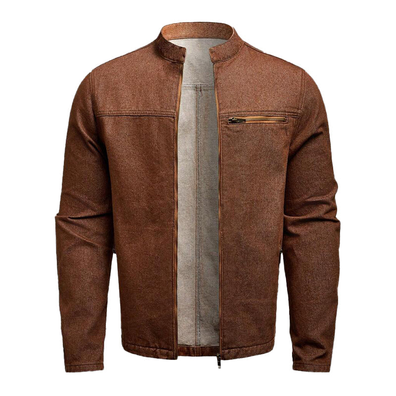 Men's Stand Collar Zipper Denim Jacket 9899737743544