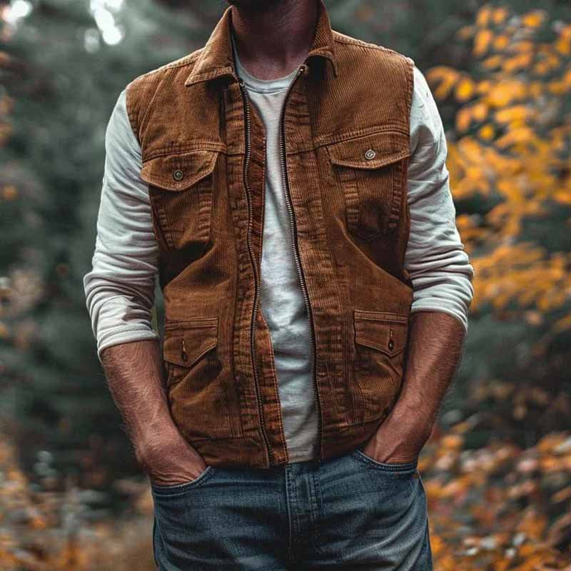 Men's Vintage Sleeveless Corduroy Vest 9878576103608