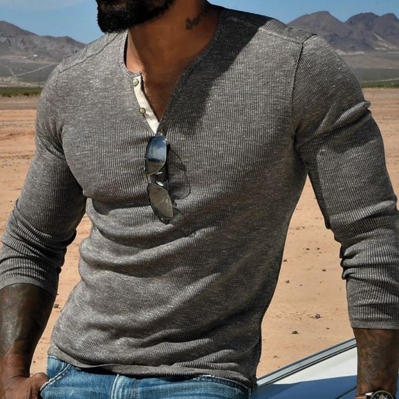 Men's Casual Henley Collar Slim Fit Long Sleeve T-Shirt 9902009745592