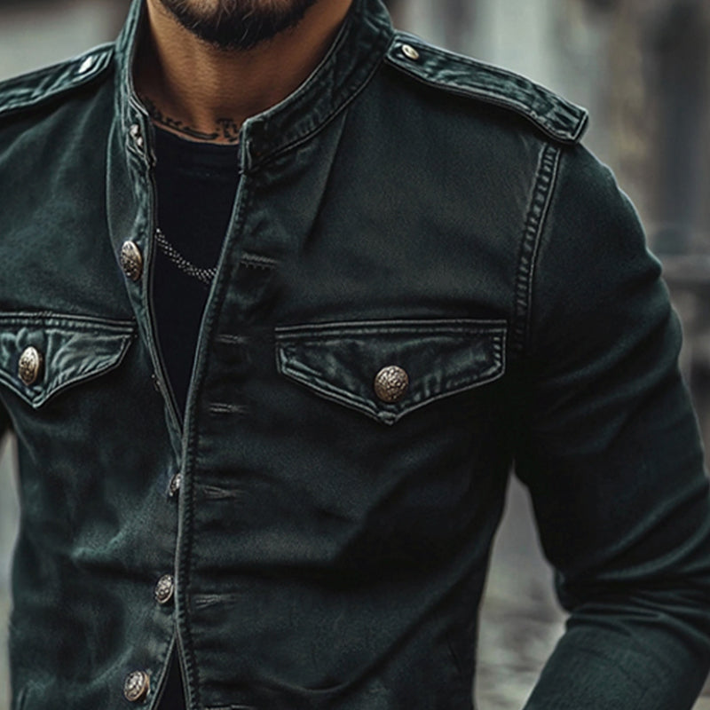 Men's Vintage Stand Collar Denim Jacket 9923553525944