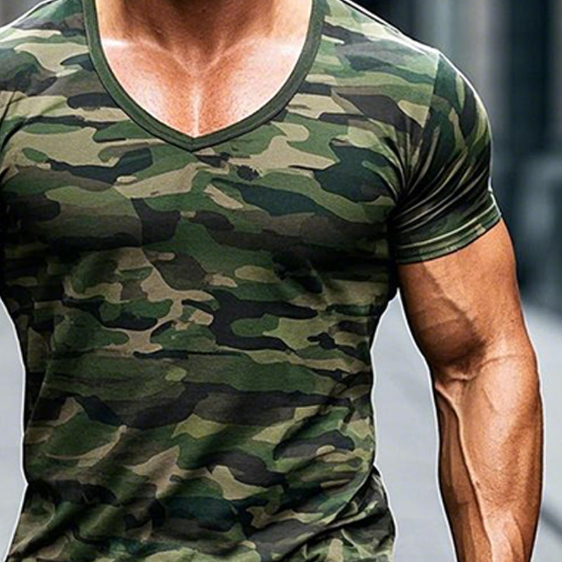 Men's Outdoor Camouflage Short-sleeved V-neck T-shirt 9903253455032