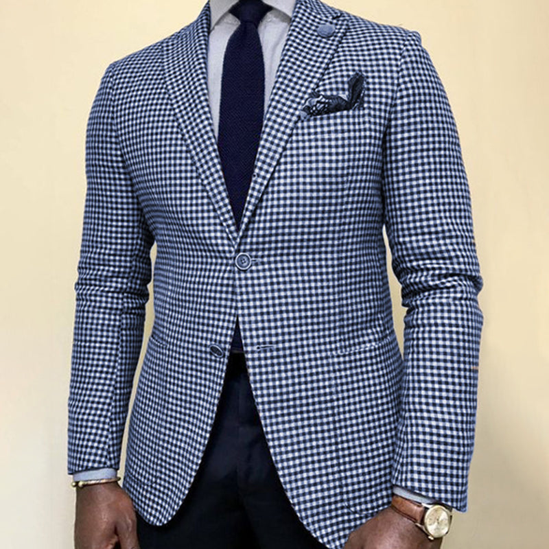 Business Casual Notch Lapel Chest Pocket Single Breasted Plaid Blazer 9888553238712