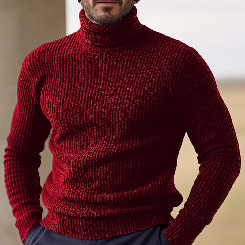 Men's Pullover Solid Turtleneck Long Sleeve Ribbed Knit Thermal Stretchy Sweater 9888552157368