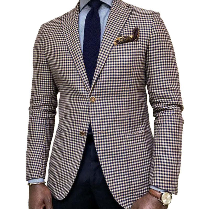 Business Casual Notch Lapel Chest Pocket Single Breasted Plaid Blazer 9888553238712