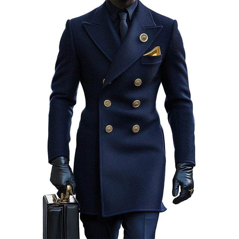 Men Business Notched Lapel Double-breasted Woolen Overcoat 9888736182456