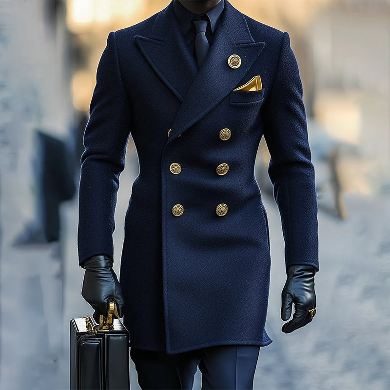 Men Business Notched Lapel Double-breasted Woolen Overcoat 9888736182456