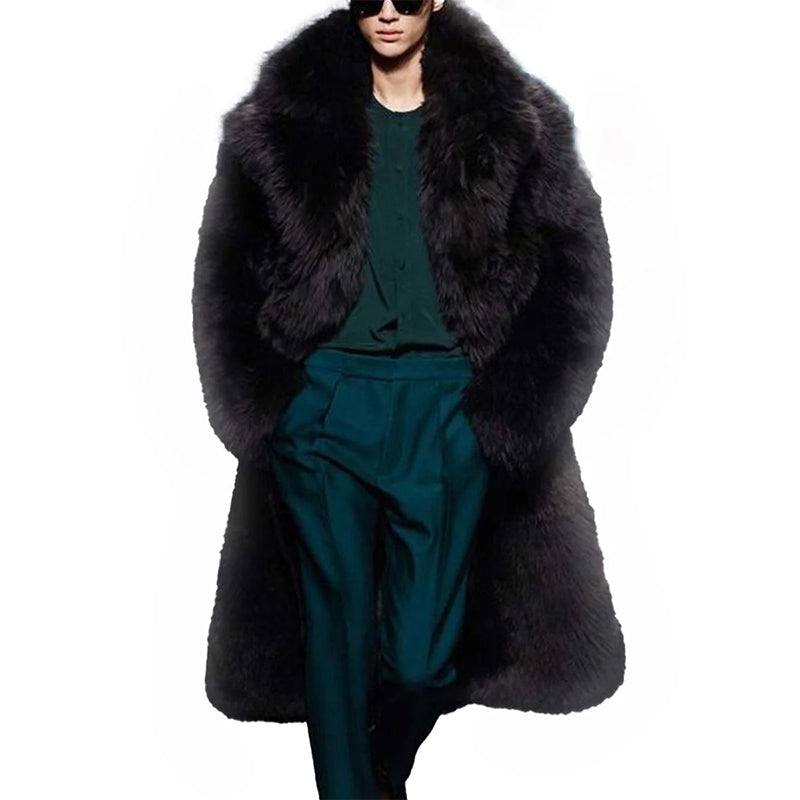 Men's Elegant Black Warm Long Fur Coat 9888736608440