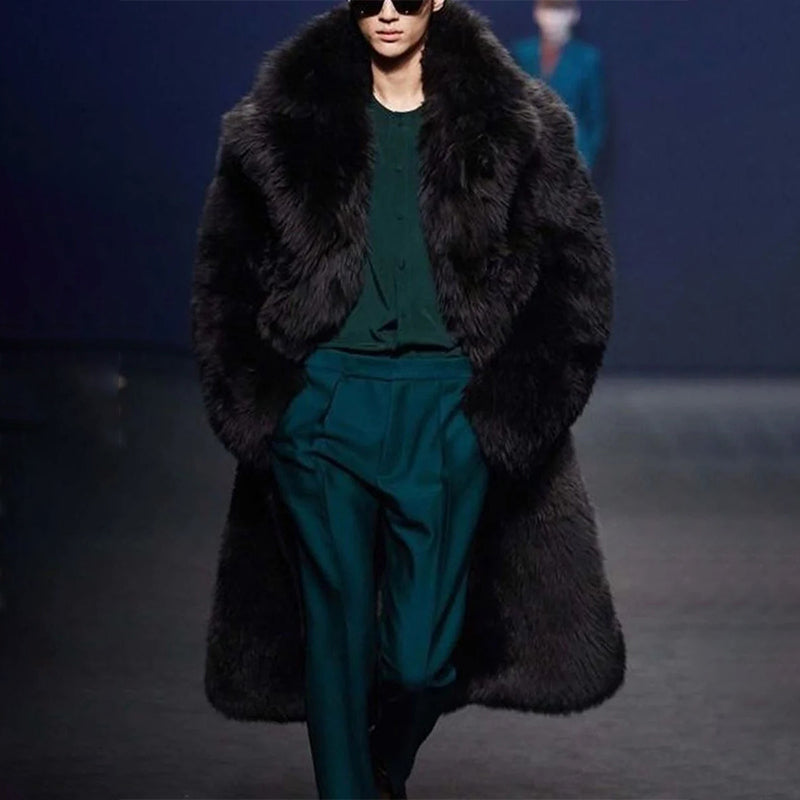 Men's Elegant Black Warm Long Fur Coat 9888736608440