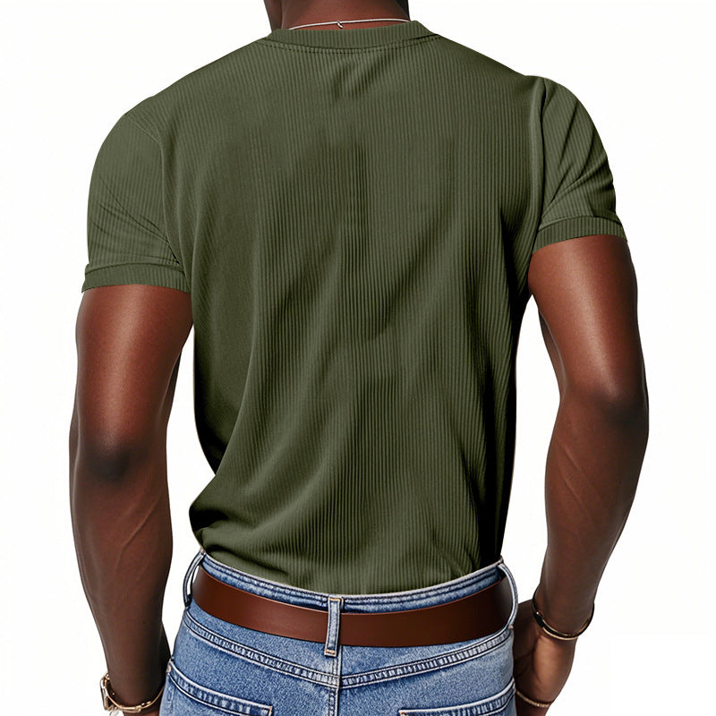 Men's Casual Corduroy V-neck Slim Short-sleeved T-shirt 9906104565944