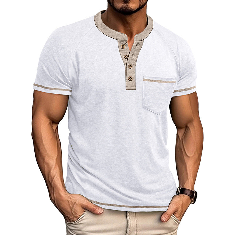 Men's Classic Casual Henley Collar Pocket Short Sleeve T-Shirt 9890061746360