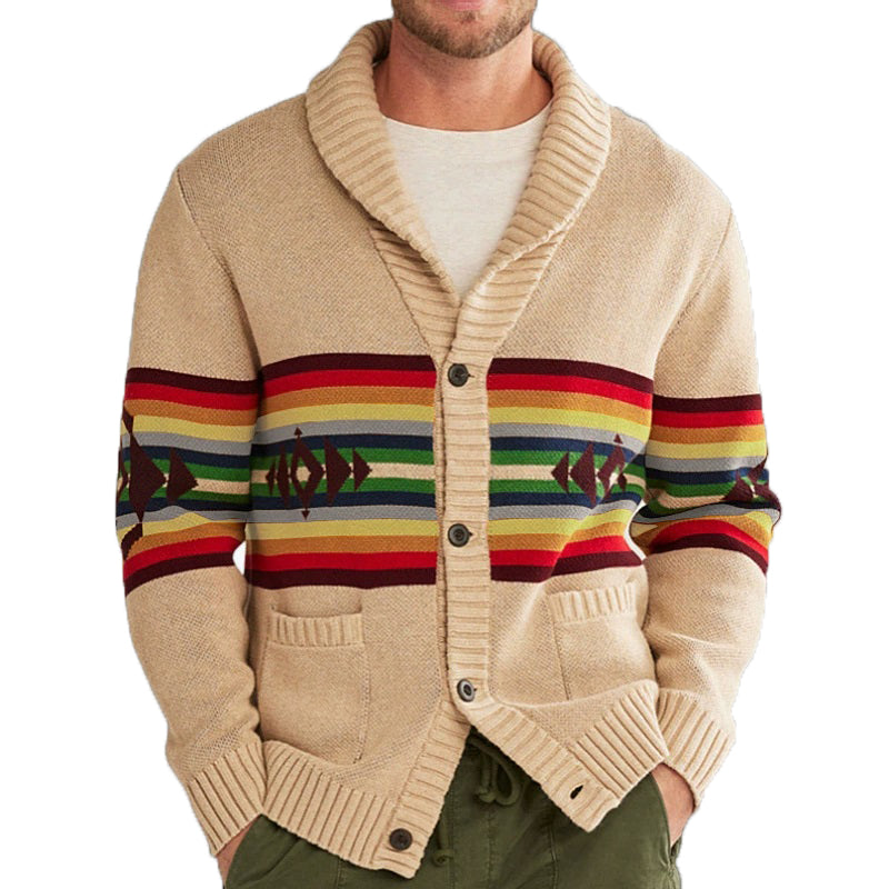 Men's Lapel Striped Jacquard Sweater 9879611015352