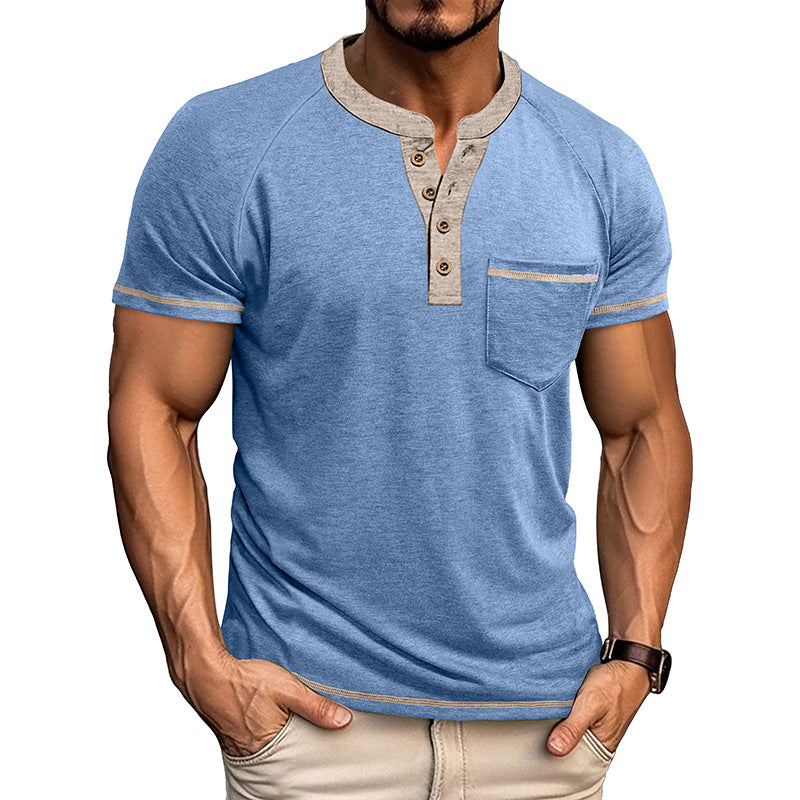Men's Classic Casual Henley Collar Pocket Short Sleeve T-Shirt 9890061746360