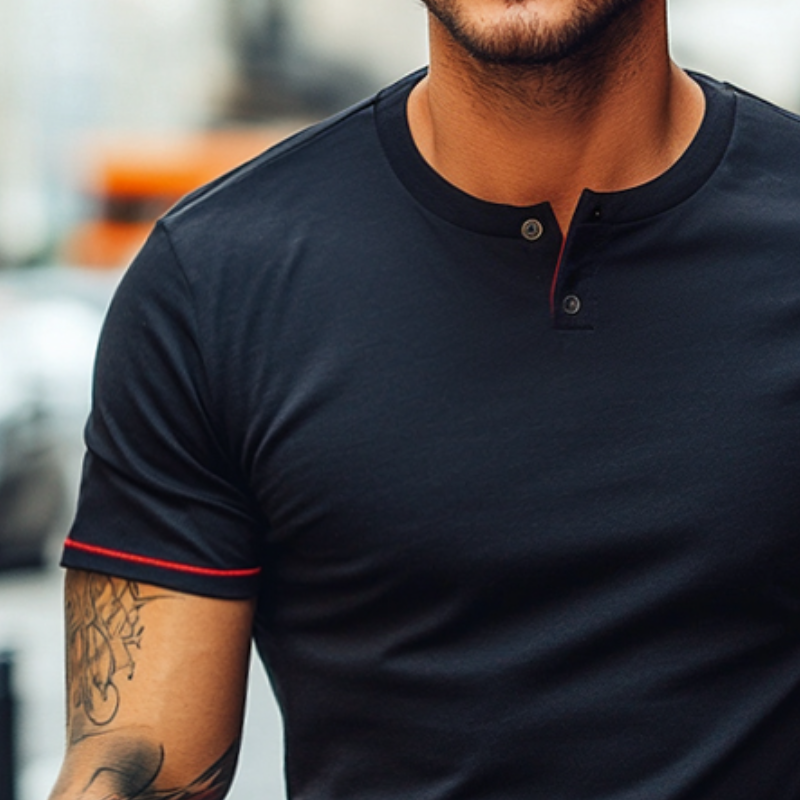 Men's Retro Casual Simple Street Henley Collar Short Sleeve T-Shirt 9903251325112