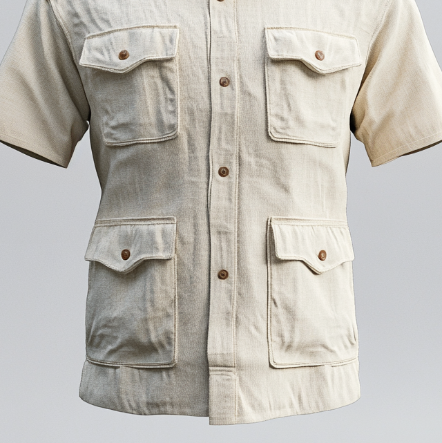 Men's Turndown Collar Short Sleeve Flap Pocket Safari Shirt 9913235472568