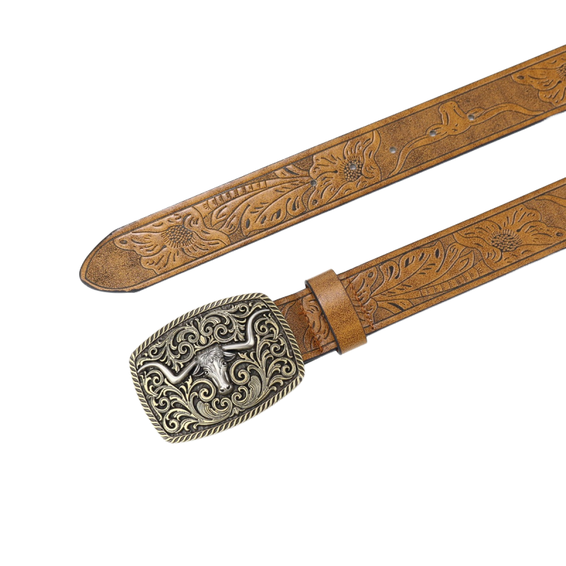 Men's Vintage Engraved Western Cowboy Leather Belt 9893976735928