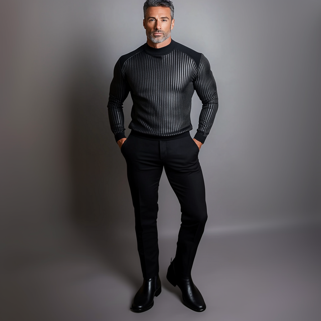 Men's Casual Mock Neck Long Sleeve Rib Sweater 9903588343992
