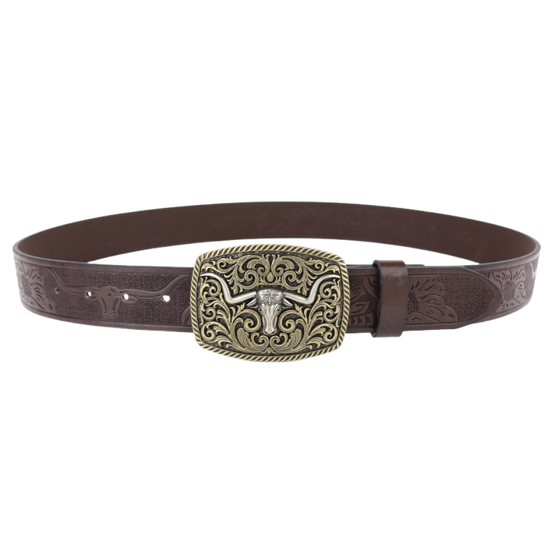 Men's Vintage Engraved Western Cowboy Leather Belt 9893976735928