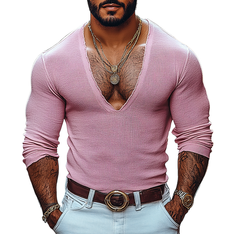 Men's Fashion V Neck Long Sleeve Knit Sweater 9903250407608