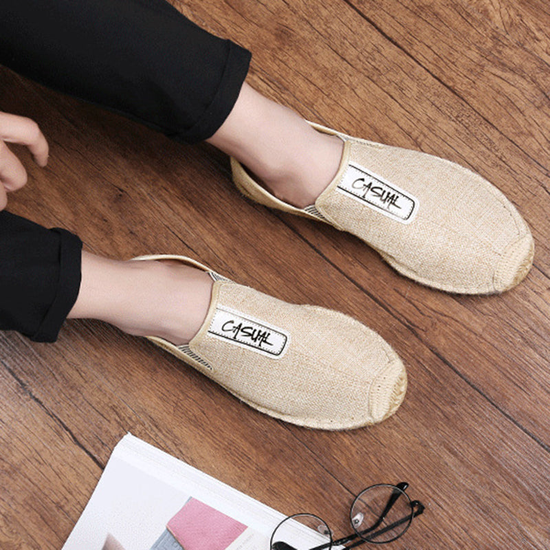 Men's Daily Letter Pattern Slip On Straw Canvas Shoes 9888556122296