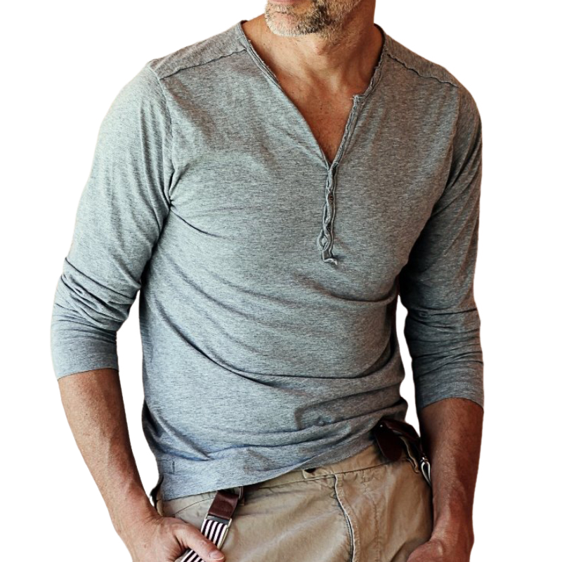 Men's Vintage Casual Henley Collar Long Sleeve T-Shirt 9891527753912
